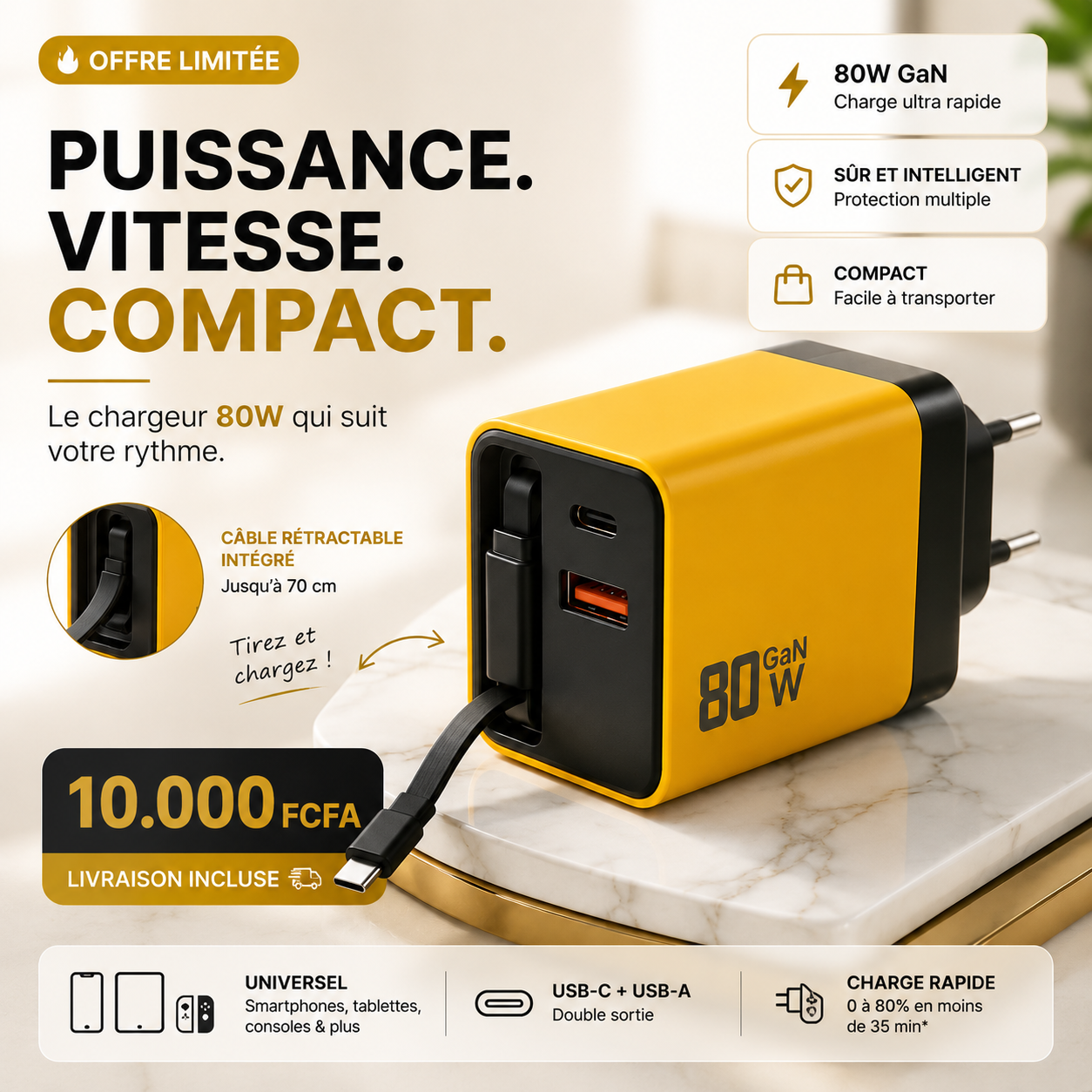 CHARGEUR RAPIDE PUISSANCE 80 WATTS