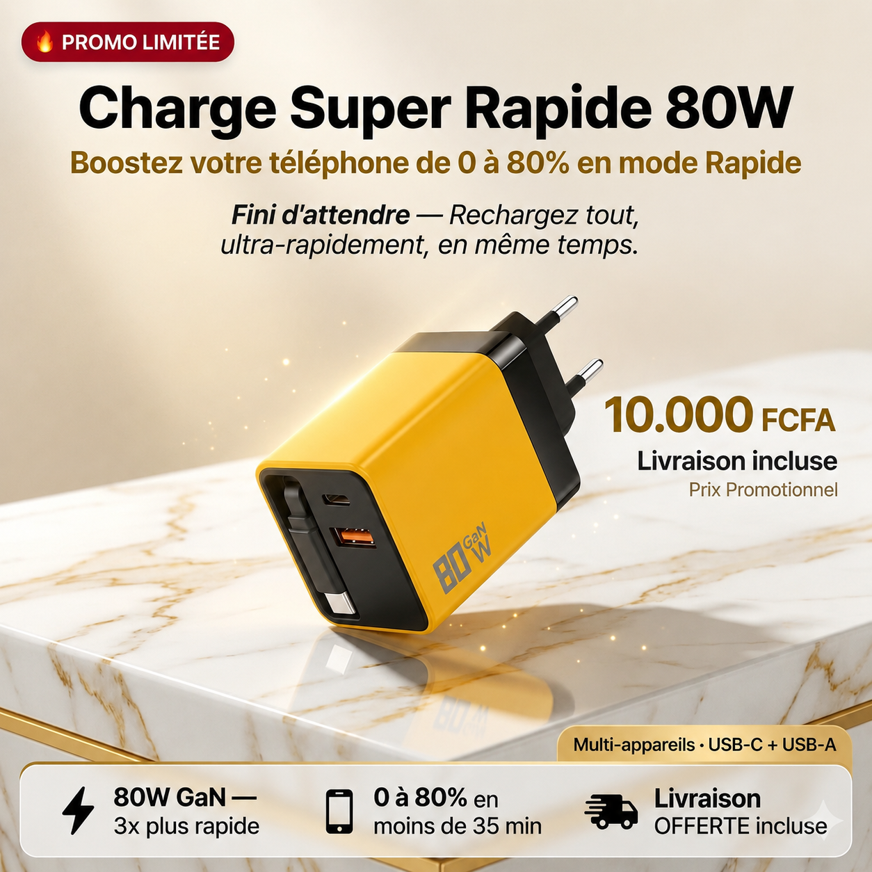 CHARGEUR RAPIDE PUISSANCE 80 WATTS