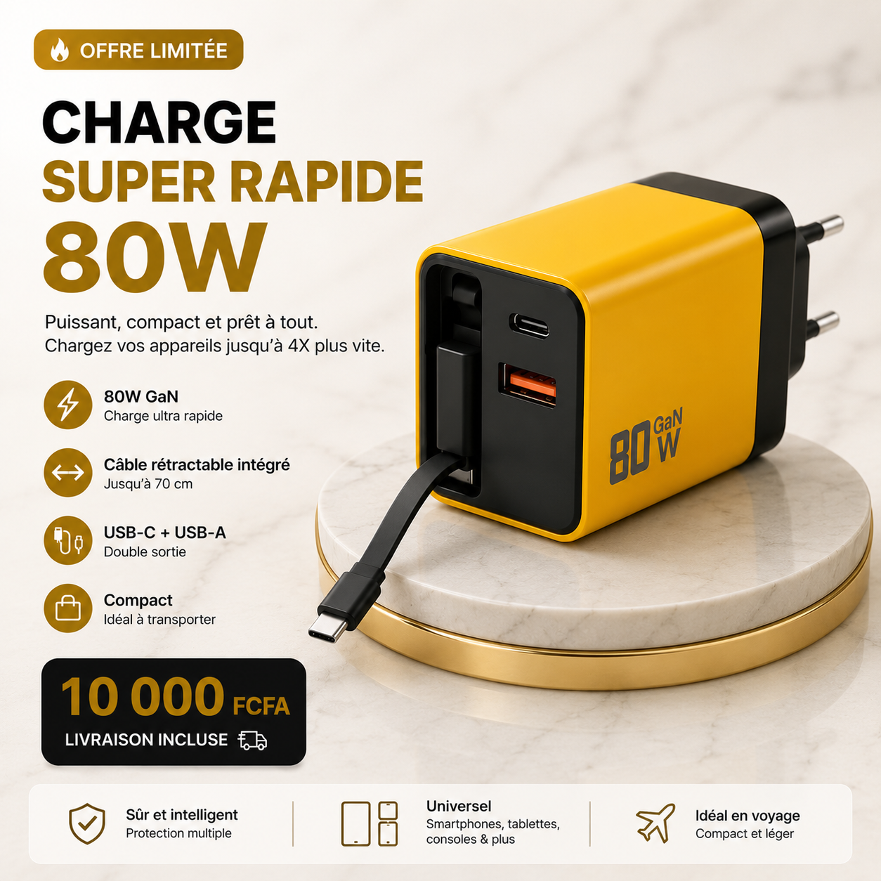 CHARGEUR RAPIDE PUISSANCE 80 WATTS